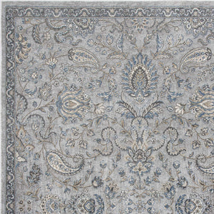 8'X11' Silver Blue Machine Woven Traditional Floral Indoor Area Rug
