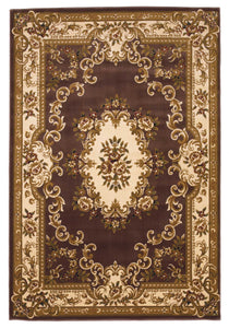 8'X11' Plum Ivory Machine Woven Hand Carved Floral Medallion Indoor Area Rug