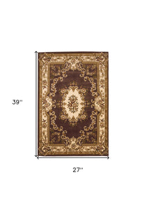 8'X11' Plum Ivory Machine Woven Hand Carved Floral Medallion Indoor Area Rug