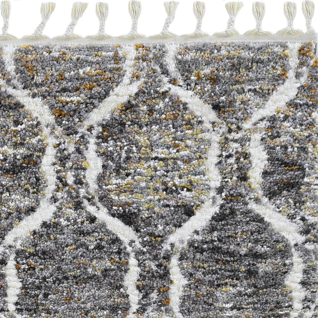 5' X 8' Grey Or Sand Geometric Abstract Diamonds Indoor Area Rug With Fringe
