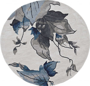 8' Ivory Blue Hand Tufted Oversized Floral Indoor Runner Rug