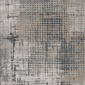 7' Ivory Grey Machine Woven Abstract Dots Indoor Runner Rug