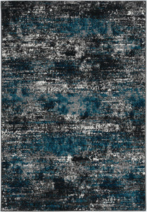 7' Grey Blue Machine Woven Abstract Indoor Runner Rug