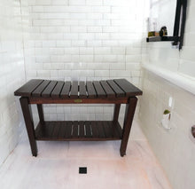 Load image into Gallery viewer, Contemporary Teak Shower Bench With Shelf In Brown Finish