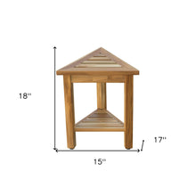 Load image into Gallery viewer, 18&quot; Teak Corner Shower Stool Or Bench With Shelf In Natural Finish