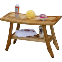 Load image into Gallery viewer, Contemporary Teak Shower Bench With Shelf In Natural Finish
