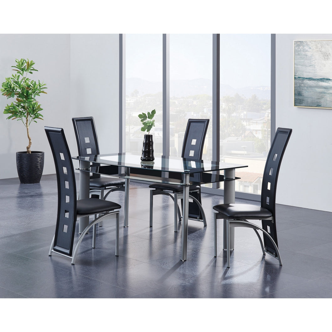 Set Of 4 Silver Rubberwood Solid Back Dining Chairs