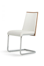 Load image into Gallery viewer, Set Of 2 Modern White Faux Leather And Walnut Finish Dining Chairs
