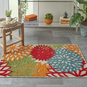 3' X 4' Green And Ivory Floral Indoor Outdoor Area Rug