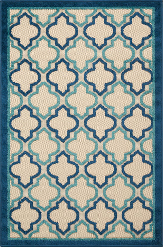 4' X 6' Blue And Ivory Geometric Indoor Outdoor Area Rug