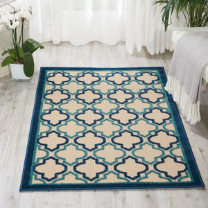 3' X 4' Blue And Ivory Geometric Indoor Outdoor Area Rug