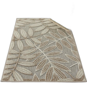 4' Round Gray And Ivory Round Floral Indoor Outdoor Area Rug