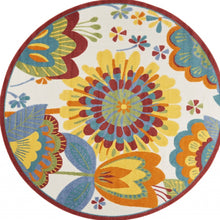 Load image into Gallery viewer, 4&#39; Round Yellow And Ivory Round Floral Indoor Outdoor Area Rug