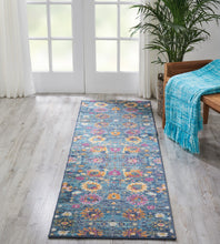 Load image into Gallery viewer, 6&#39; Blue And Orange Floral Power Loom Runner Rug