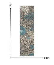 Load image into Gallery viewer, 8&#39; Blue And Gray Floral Power Loom Runner Rug