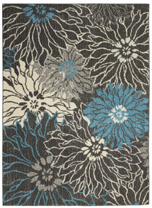 8' Blue And Gray Floral Power Loom Runner Rug