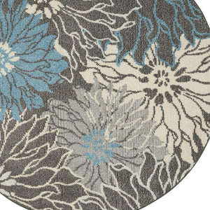 8' Blue And Gray Floral Power Loom Runner Rug