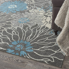 Load image into Gallery viewer, 8&#39; Blue And Gray Floral Power Loom Runner Rug