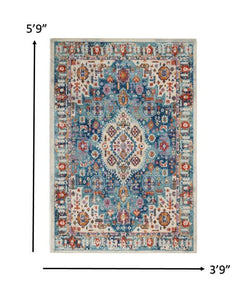 5' X 7' Blue And Ivory Power Loom Area Rug