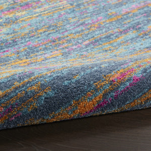 6' Blue And Orange Abstract Power Loom Runner Rug