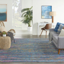 Load image into Gallery viewer, 6&#39; Blue And Orange Abstract Power Loom Runner Rug