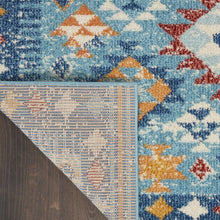Load image into Gallery viewer, 5&#39; X 7&#39; Blue And Orange Geometric Dhurrie Area Rug