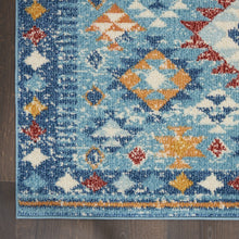 Load image into Gallery viewer, 5&#39; X 7&#39; Blue And Orange Geometric Dhurrie Area Rug