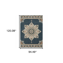 Load image into Gallery viewer, 8’ X 10’ Blue And Beige Floral Medallion Indoor Area Rug