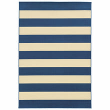 Load image into Gallery viewer, 5&#39; x 8&#39; Blue and Ivory Indoor Outdoor Area Rug