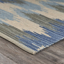 Load image into Gallery viewer, 5’ x 7’ Blue and Cream Ikat Pattern Area Rug