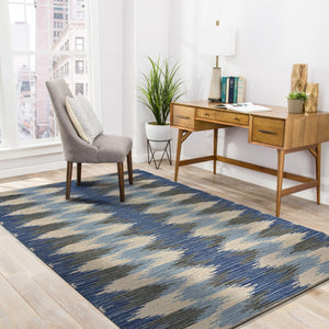 5’ x 7’ Blue and Cream Ikat Pattern Area Rug