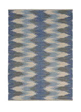Load image into Gallery viewer, 5’ x 7’ Blue and Cream Ikat Pattern Area Rug