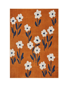 5’ x 7’ Orange and Ivory Flower Field Area Rug
