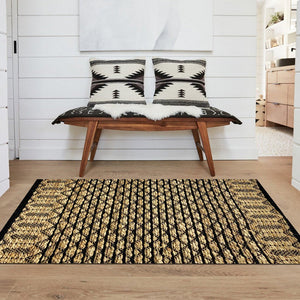 5' X 7' Brown And Black Dhurrie Hand Woven Area Rug