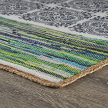 Load image into Gallery viewer, 3’ x 5’ Blue and Green Chindi Area Rug