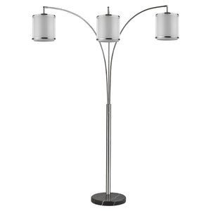 Lux 3-Light Brushed Nickel Adjustable Tree Floor Lamp With Sheer Snow Shantung Two Tier Shades