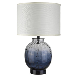 28" Dark Blue Glass Column Table Lamp With White Drum Shade