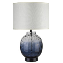 Load image into Gallery viewer, 28&quot; Dark Blue Glass Column Table Lamp With White Drum Shade