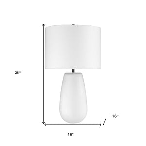 28" White Ceramic Column Table Lamp With White Drum Shade