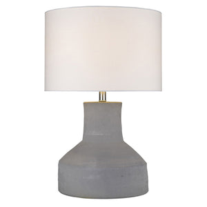 26" Gray Concrete Column Table Lamp With White Drum Shade