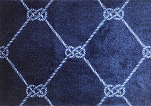 2' X 6' Navy And White Geometric Woven Stain Resistant Runner Rug
