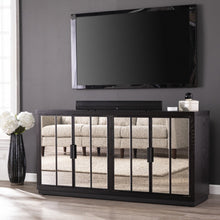 Load image into Gallery viewer, Dramatic Glam Black and Mirror Four Door Storage Cabinet