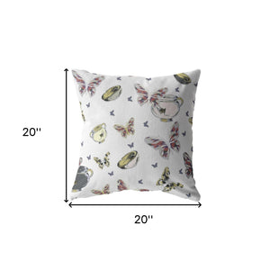 18" White Butterflies Indoor Outdoor Zippered Throw Pillow