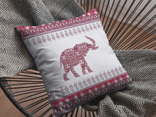 Load image into Gallery viewer, 18” Red White Ornate Elephant Indoor Outdoor Zippered Throw Pillow