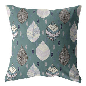 18” Pine Green Leaves Indoor Outdoor Zippered Throw Pillow
