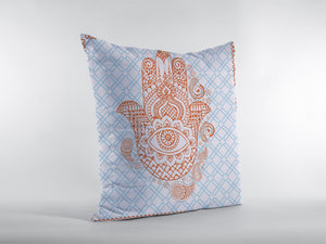 16” Blue Orange Hamsa Indoor Outdoor Zippered Throw Pillow