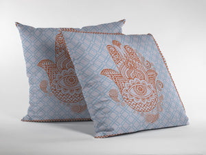 16” Blue Orange Hamsa Indoor Outdoor Zippered Throw Pillow