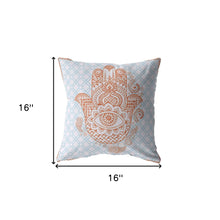 Load image into Gallery viewer, 16” Blue Orange Hamsa Indoor Outdoor Zippered Throw Pillow