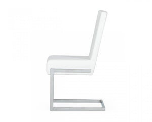 Set of Two White Silver Modern Dining Chairs