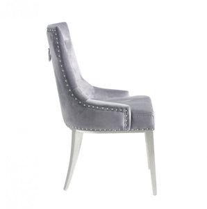 Set of Two Grey Velvet Tufted Dining Chairs